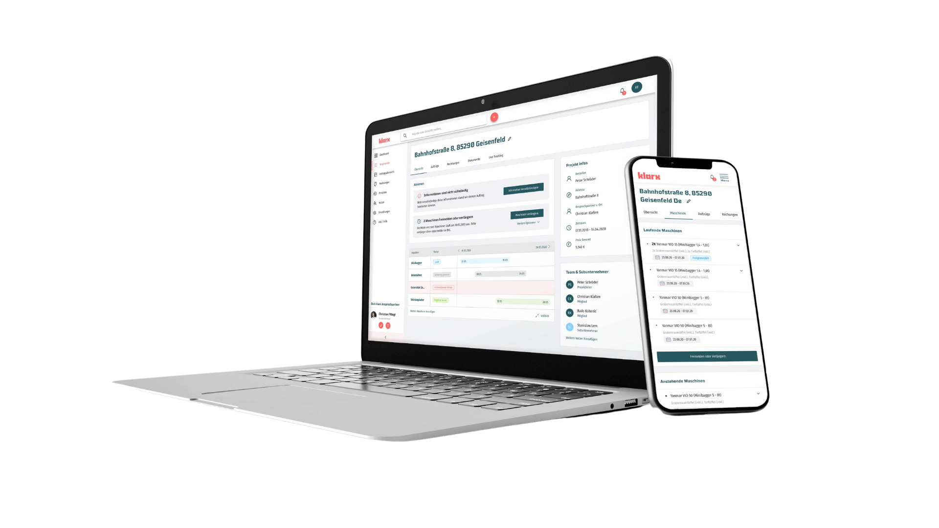 Mockup eines Laptops und eines Smartphones mit dem klarxMANAGER